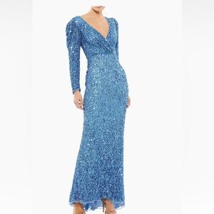 Mac Duggal Sparkling Blue Long Sleeve Dress